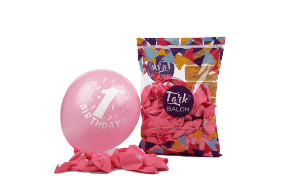 12inc 1 Yaş Baskılı Pembe Balon